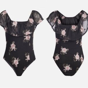 NWT Band of Gypsies Black Floral Off-Shoulder Bodysuit